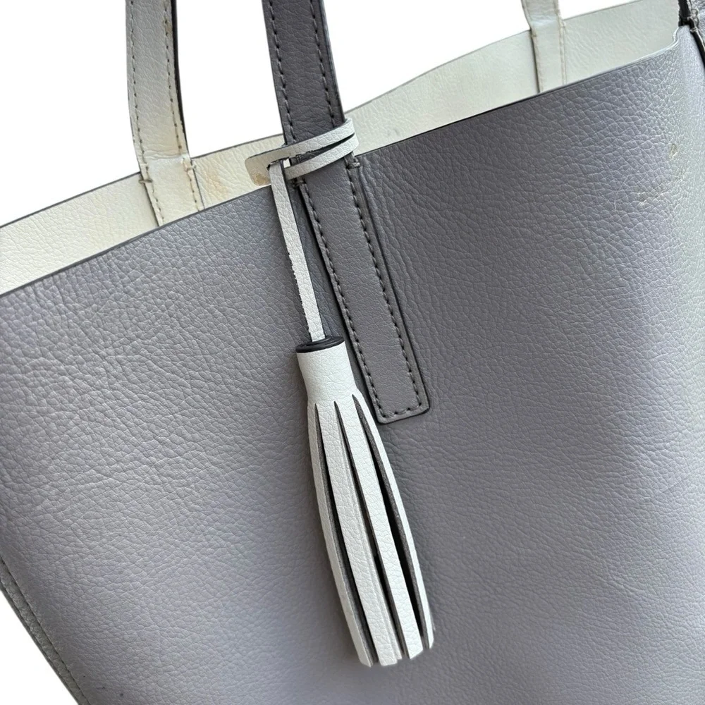 Kate Spade New York Leather Tote Bag with Tassel – Gray